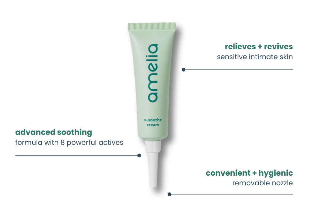 Amelia cream tube with text highlighting features on a white background