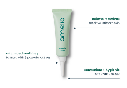 Amelia cream tube with text highlighting features on a white background